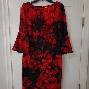 Calvin Klein Dress size 10 Red and Black with three-quarter bell sleeves